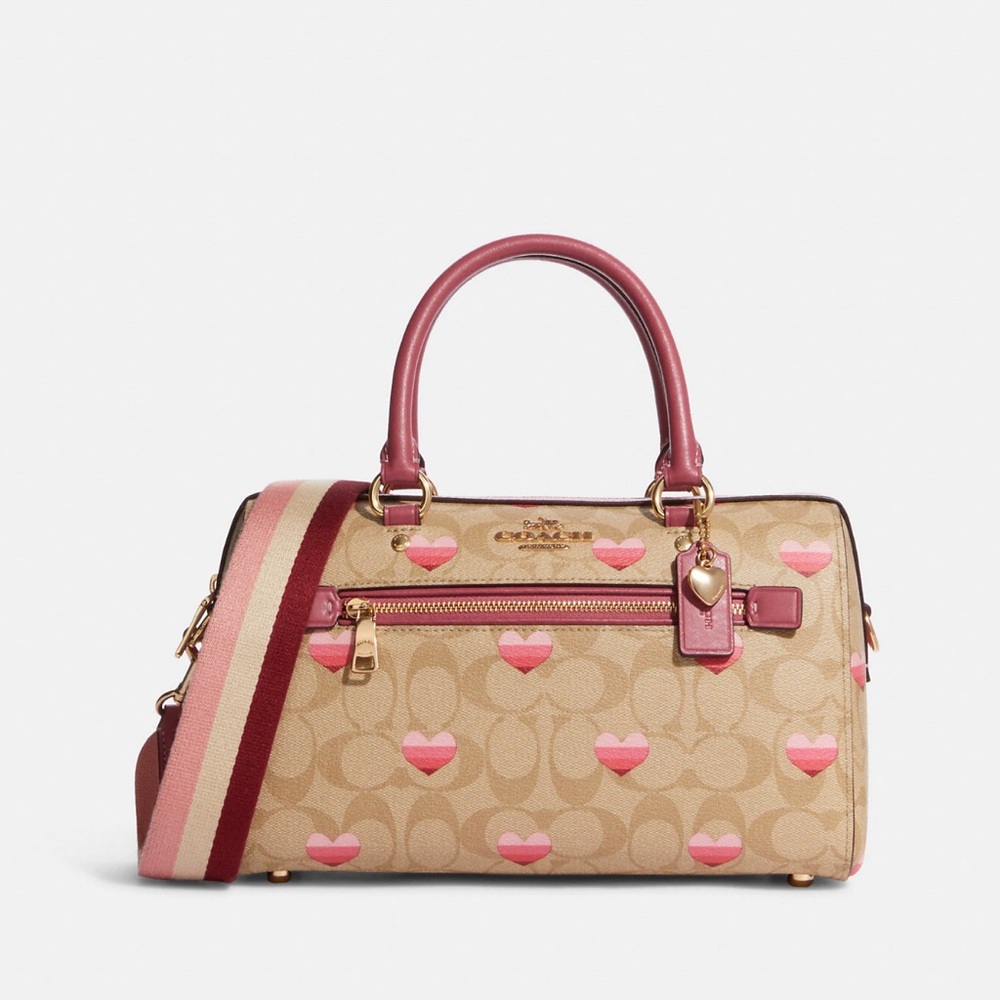 Rowan Satchel In Signature Canvas With Stripe Heart Print